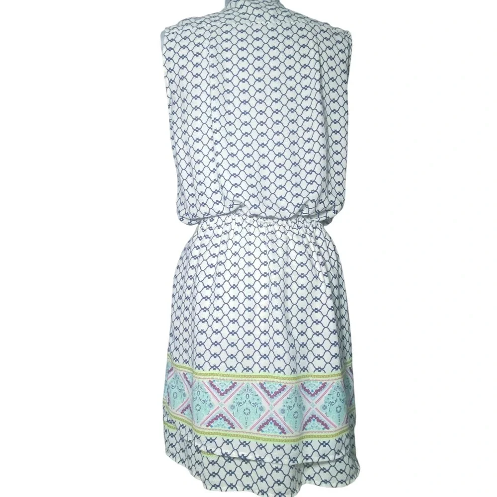 Collective Concepts Womens Navy White Geometric Boho Tassel Mini Dress - Picture 2 of 8